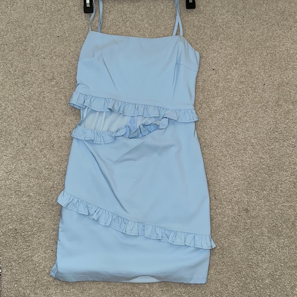 Baby Blue Ruffled Mini Dress with Cutout